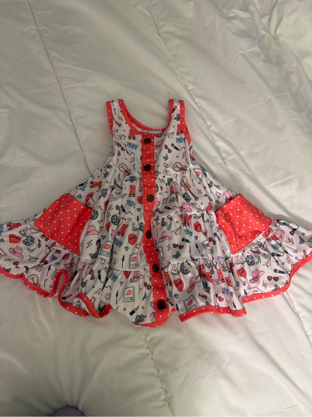 Taylor Swift Baby/Toddler  White & Coral Music Print Casual Dress